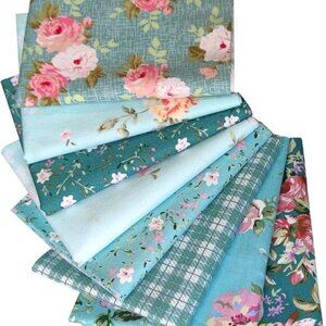 8 pcs Green Rose Cotton Fabric Bundle 18x22 Pre-Cut Quilt Squares for Sewing Cra